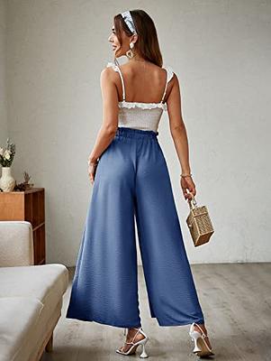 Simplee Plus High Waist Wide Leg Pants in 2024  Wide leg pants outfit, Light  blue dress pants, Blue pants outfit