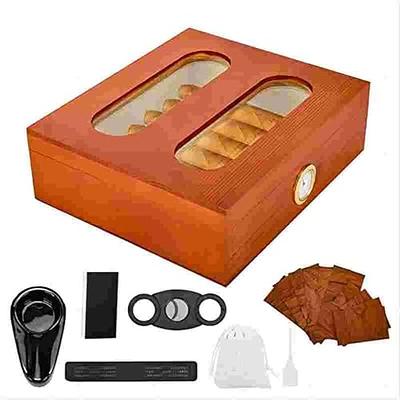 Mantello Cigar Humidor Cigar Boxes for 15-25 Cigars- Great Gift for Him  Cigar Humidor with Cherry Finish- Hygrometer and Cigar Box Humidifier  Included