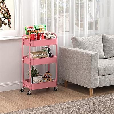 3-Tier Kitchen Cart Multifunctional Rolling Utility Cart with Lockable  Wheels，Storage Craft Art Cart Trolley Organizer Serving Cart Easy Assembly  for Office, Bathroom, Kitchen,Nursery（Pink） - Yahoo Shopping