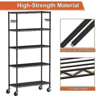 6-Tier Shelf Rack Wire Shelving Unit Storage Rolling Wheels Metal Shelf 4  Hooks