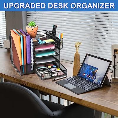 VIVSOL Grey Desk Organizer with Mesh File Holder, 4-Tier Office