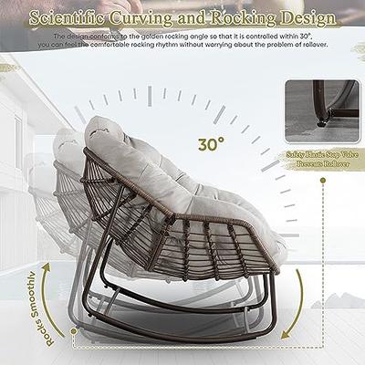 Btmway Indoor and Outdoor PE Wicker Outdoor Rocking Chair with Beige Cushion, Rocker Recliner Chair for Porch, Patio Garden