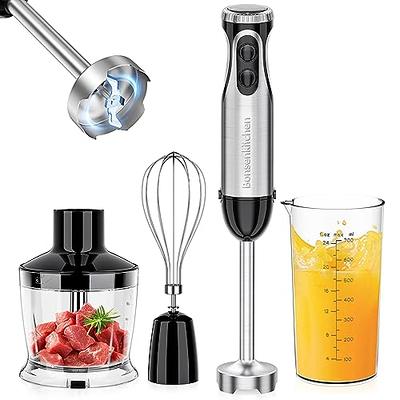 Immersion blender with whisk attachment. Stainless steel wand or