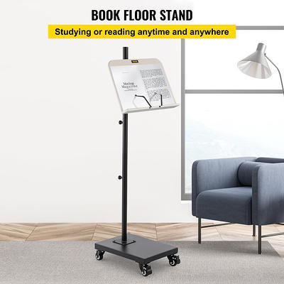 VEVOR Book Floor Stand, 180° Viewing Angle, Height & Panel Adjustable Reading Stand, Rolling Book Stand w/ 4 Wheels, for 4.5