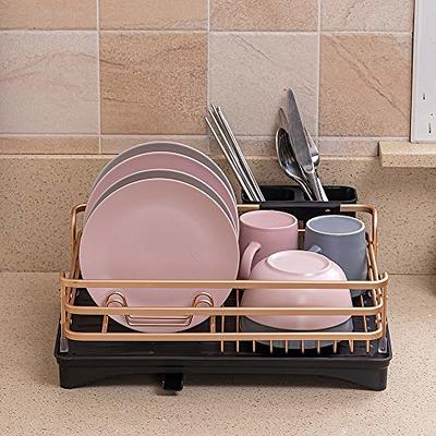 Dish Drying Rack, Kitchen Dish Drainer Rack, Expandable(13.2-19.7)  Stainless Steel Sink Organizer Dish Rack and Drainboard Set with Utensil  Holder Cups Holder for Kitchen Counter 