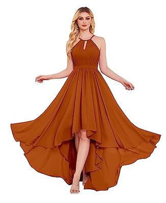 Burnt Orange Ball Gown Satin Puffy Sleeve Dress – Lisposa