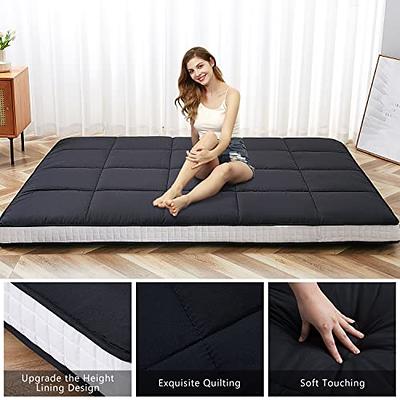 Futon Mattress, Padded Japanese Floor Mattress Quilted Bed Mattress Topper,  Extra Thick Folding Sleeping Pad, Black, Twin