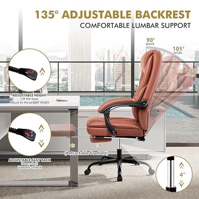 Executive Chair, High Back Leather Desk Chair w/ Retractable Footrest - Brown