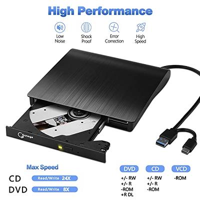 External DVD Drive USB 3.0 Type-C USB Portable Player for Laptop CD DVD  +/-RW Disk Drive CD ROM Burner Writer CD/DVD Burner Reader Compatible with