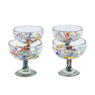 Dos Suenos Mexican Hand Blown Glass - Set of 4 Hand Blown Modern Margarita  Glasses - Confetti Carmen (12 oz) - Yahoo Shopping