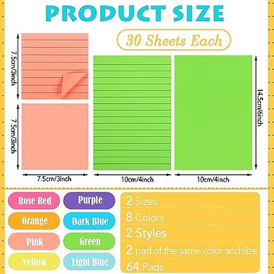 (8 Pack) Lined Sticky Notes 4X6 in Post 8 Bright Colors Large Ruled Post