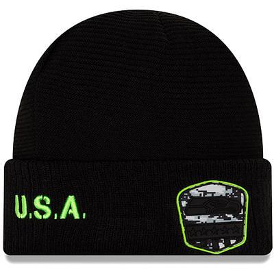 Seattle Seahawks New Era 2023 Navy Sideline Cuffed Knit Hat with Pom