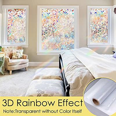 Stained Glass Window Film: Rainbow Window Film with 3D Holographic, Sun  Blocking Non-Adhensive Window Stickers for Home Office