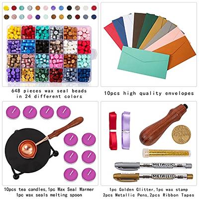 Wax Seal Stamp Kit, Wax Seal Kit with 648 Pcs Wax Seal Beads, 2 Wax Stamps, 10 E