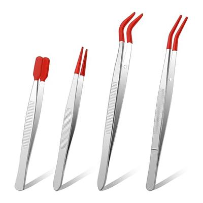 4 Pcs of Rubber Tip Tweezers Set for Craft Laboratory Industrial