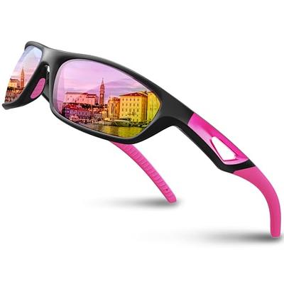 VELAZZIO Polarized Sunglasses for Men Women UV400 Protection Unisex  Sunglasses Ultralight Frame for Driving Cycling, Clear Frame Pink Lens