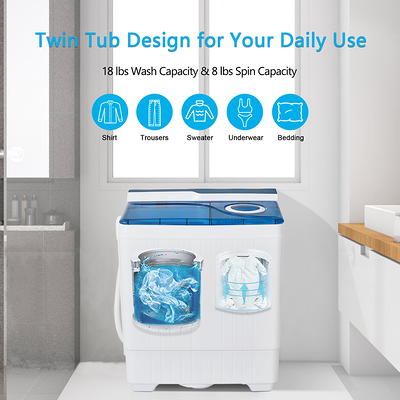 14.3lbs Portable Mini Washing Machine Twin Tub Compact Laundry Machine  Dryer W/Drain Pump