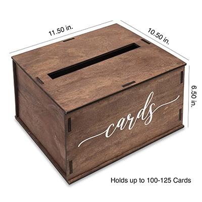 Brown Wood Wedding Card Gift Box with Slotted Lid, Lock and