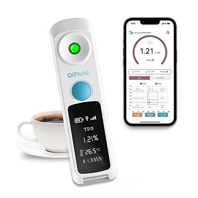 DiFluid Coffee TDS Refractometer, Save Data & Rechargeable Coffee TDS Meter  with Range 0-26%,Precision ±0.03%, 0.01% Resolution, Portable, Waterproof -  Yahoo Shopping