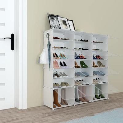 UNZIPE Shoe Rack Cabinet, 8-Tier Shoe Storage Organizer with Doors for Entryway, 16 Pair Plastic Shoe Shelves with Covered DIY Freestanding Shoe