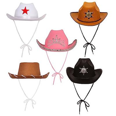 Blue Panda Cowboy Sheriff's Hat for Kids - 4-Pack Novelty Children Cowboy Western Hats with Badge for Birthdays, Party Favors, Brown