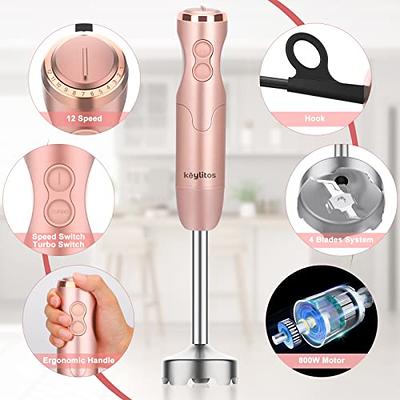 Immersion Blender, 5 in 1 Hand Blender, 12 Speed and Turbo Mode Immersion  Blender handheld, Blender Electric Stainless Steel with Milk Frother, 600ml