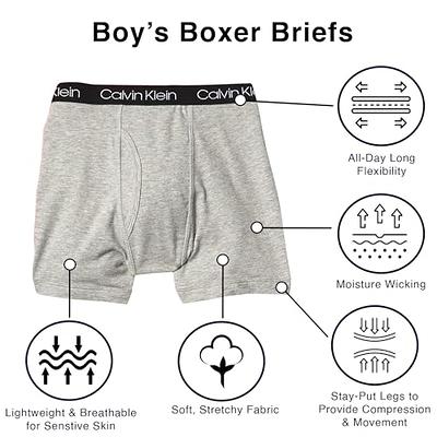  Boys Underwear, Cotton Stretch Boxer Briefs,  Moisture-Wicking, Assorted 4-Pack, Navy/Teal/Grey, Medium