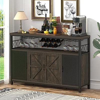 4ever2buy Farmhouse Coffee Bar Cabinet with Storage, White Coffee Bar with  9 Wine Racks Barn Door, Kitchen Buffet Cabinet with Drawer, Wine Bar