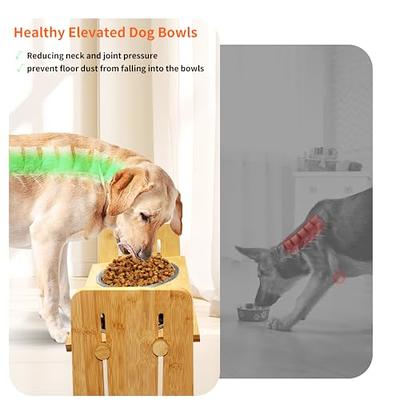 Vantic Elevated Dog Bowls-Adjustable Raised Dog Bowls with Stand for Small Size Dogs and Cats,Durable Bamboo Dog Feeder with 2 Stainless Steel Bowls