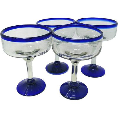 Aqua and White Margarita Glass Set of 4