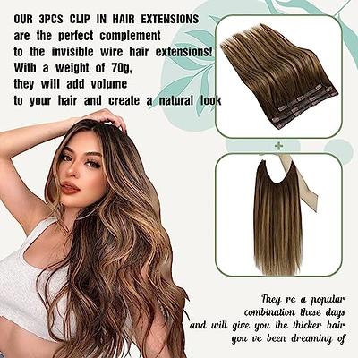 Vario Hair Extension Clips for Women, Natural Black Mixed Chestnut Brown, Balayage Hair Extensions Clip in Human Hair Remy Clip in Hair Extensions