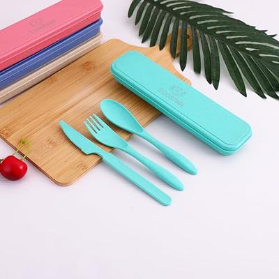 ArderLive 3 PCS Outdoor Flatware Set with Case, Fork Spoon Knife/Travel Set  for Travel, Lunch Box and Camping, father's day gifts, Blue