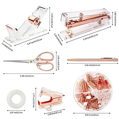 Famassi Gold Desk Accessories?Office Supplies Set Acrylic Stapler Set Staple Remover, Tape Holder, Pen Holder, 2 Ballpoint Pen, Scissor, Binder