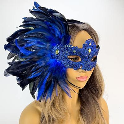 Blue Masquerade Masks Feathers Masquerade Mardi Gras Party Mask Blue Gold