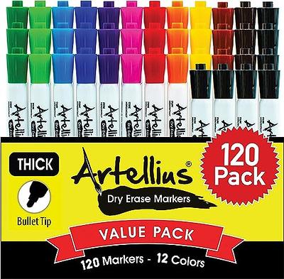 120 Bulk Pack of Dry Erase Markers (12 ASSORTED COLORS W/ 21 EXTRA
