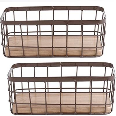 Metal Wire Basket Storage, Bathroom Basket for Organizing, Bathroom Counter  Organizer with Wooden Handles, Farmhouse Bathroom Decor Tray, Toilet Paper Basket  Storage (Small)