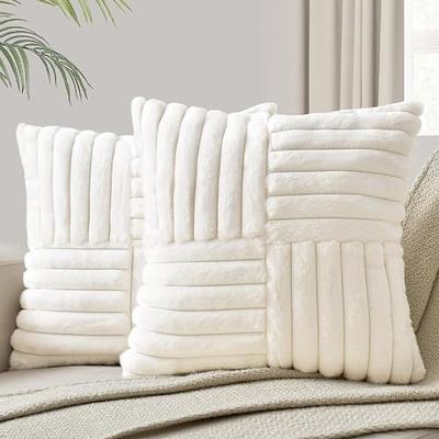  Top Finel Decorative Throw Pillow Covers 18x18 Set of 2, Cream  White Couch Square Pillow Covers for Sofa Bed, Soft Velvet Cushion Covers  with Pom Poms for Livingroom Bedroom Modern Home