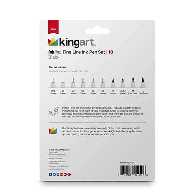 KINGART® Inkline™ Fine Line Art & Graphic Pens, Archival Black