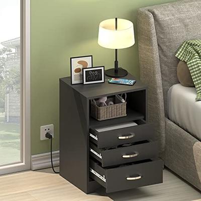 HOSEOKA Narrow End Table with Charging Station Farmhouse End Table with USB  Ports and Outlets for Small Space, Slim Sofa Side Table with Storage