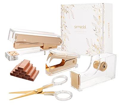 Gutyble Rosegold Office Supplies Set,Package Contains Stapler,Tape Dispenser,Staple  Remover,Scissors,Binder Clips,Paper Clips,Push Pins and 1000pcs  Staples.Acrylic Office Desk Accessories Kits – Swift Adopters