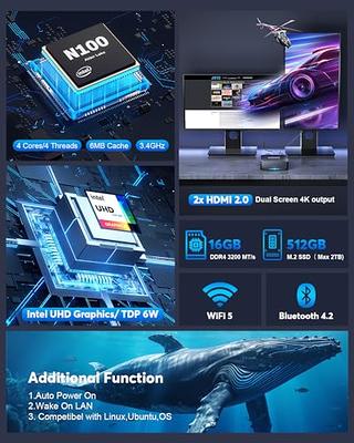 ACEMAGICIAN Intel 12th Gen Alder Lake N95 Mini PC, 16GB DDR4 RAM, 512GB M.2  SSD, Windows 11 Pro, 4K Dual Display, WiFi5, BT4.2