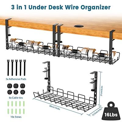 Under Desk Cable Management Tray - No-Drill Clamp Mount Steel Cord