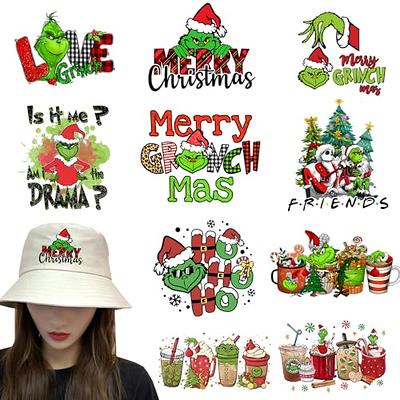 Christmas Iron on Patches Christmas Iron on Transfers Decals,3 Sheets Cute  Cartoon Xmas Grinch Design Heat Transfer Vinyl Sticker for Christmas New