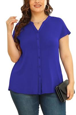 TIANZHU Plus Size Button Down Shirts Women Business Casual Top V Neck  Blouse Short Sleeve Outfit Women's Office Attire 3X Royal Blue NO PROCKET -  Yahoo Shopping