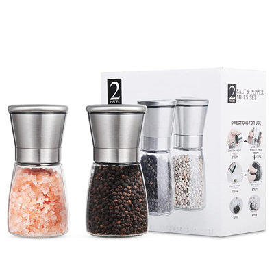 Salt and Pepper Grinder Set - 2 Pack - Pepper Mill, Salt Grinder,  Refillable, Pepper Mill Grinder, Tall Glass Salt Pepper Grinder, Salt  Pepper Grinder