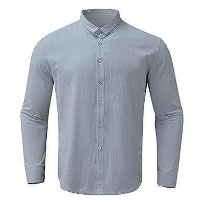 Mens Long Sleeve Casual Cotton Linen Shirts Summer Solid Beach