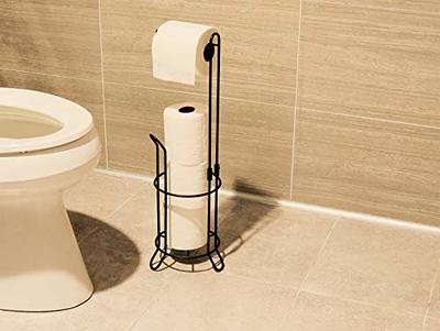 1pc Black Free Standing Toilet Paper Holder With Tray, Floor Standing Tissue  Roll Stand With Storage Shelf For Bathroom