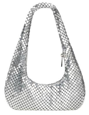 Metallic and Black Beaded Evening Handbag from India, 'Gleaming Glamour