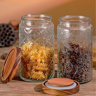 Glass Jars with Bamboo Lids,Glass Containers with Airtight Bamboo Lid and  Spoons,Sealed Glass Spice Jars for Candy Coffee Beans Sugar Nuts Cookies