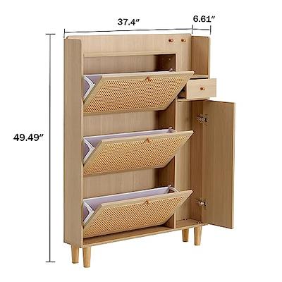 HANLIVES Shoe Cabinet for Entryway, White Narrow Shoe Storage Organizer  with 3 Doors 2 Drawers,Flip Down Shoe Rack Wood 4 Tier Shoe Storage Cabinet